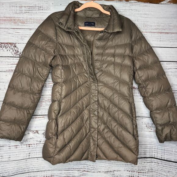 Lands’ End Women’s Lightweight Packable Down Puffer Coat S/P (6–8) Brown Taupe - Picture 1 of 6